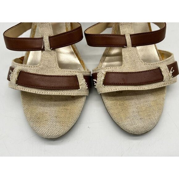 Dana Buchman Womens Strappy Heeled Sandals Size 8M Beige Canvas Buckle Open Toe - Picture 4 of 16